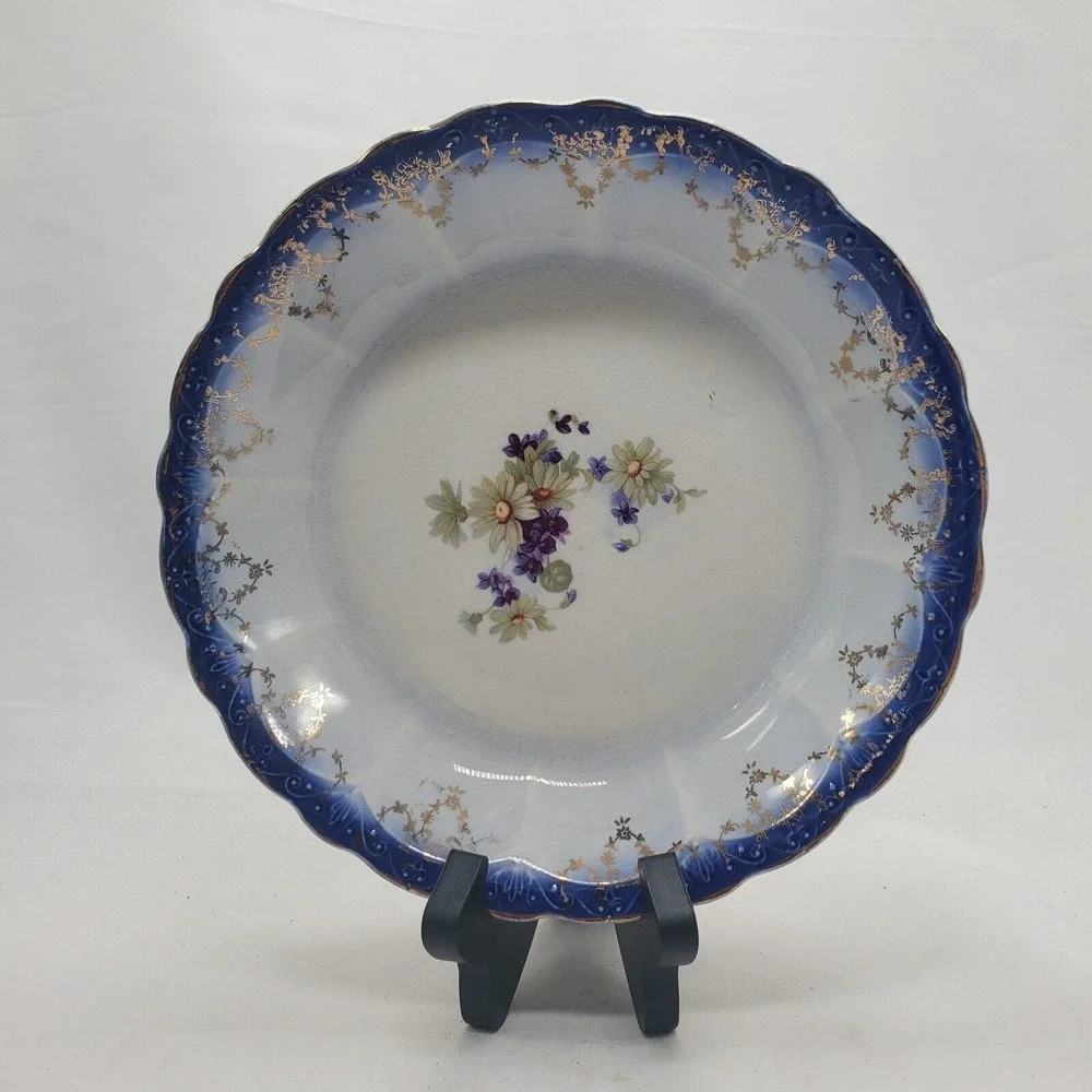 Vintage Antique Imperial China  S.V.O.C.  Co Soup Bowl‎ RARE Blue Gold Floral.